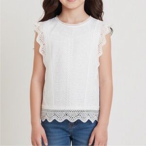 Zara Kids White Lace Flutter Sleeve Top Size 9